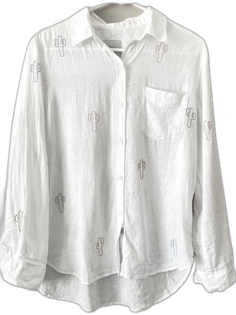 Rails Charlie shirt, linen mix lightweight blouse, embroidered cactus. Sz S